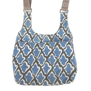 ROCK‎ FLOWER PAPER Crossbody Bag Purse Canvas Blue Gray White Ikat Adjustable